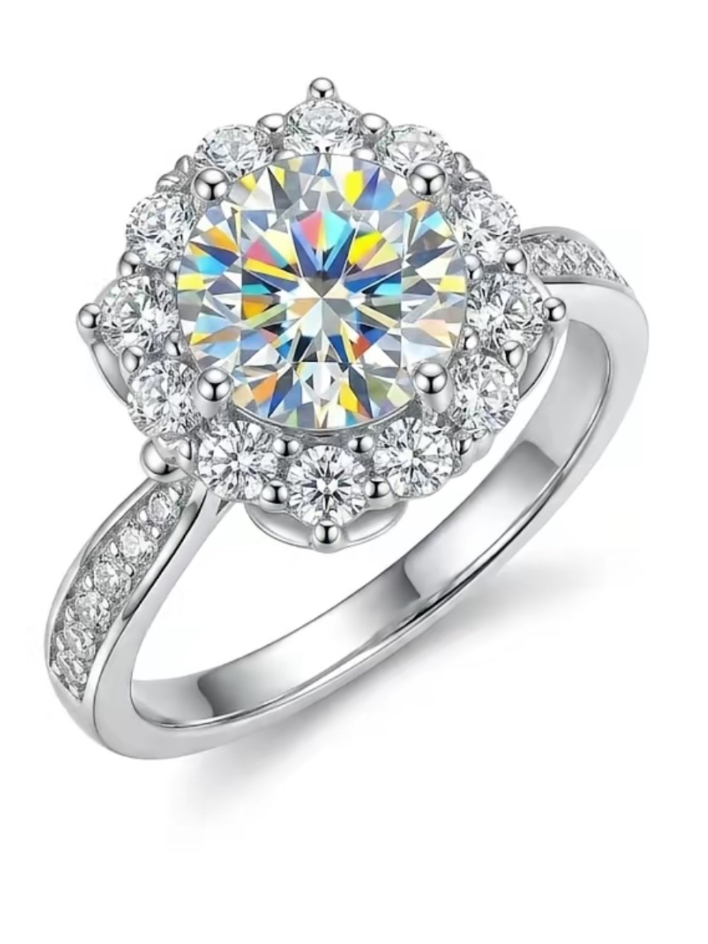 925 Sterling Silver Solitaire GRA CERTIFIED Moissanite Diamond 2 CT Ring